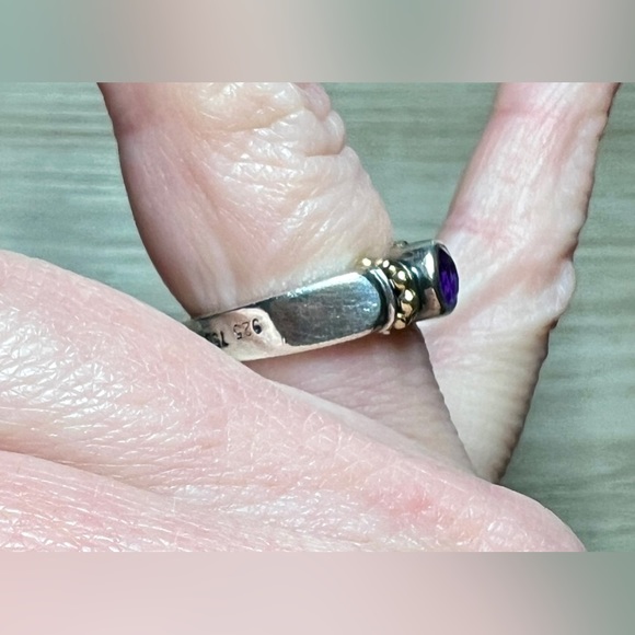 Vintage Designer LAGOS Sterling Silver & 18K Yellow Gold Amethyst Caviar Ring - Picture 8 of 9